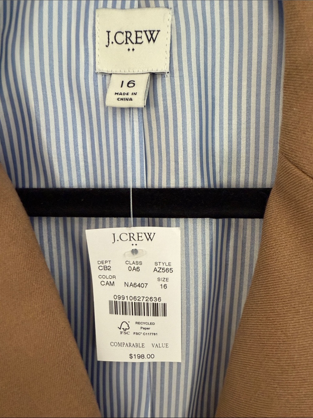 J. Crew Camel Tan Tailored Blazer size 16. Classic. Elegant. - Picture 2 of 5